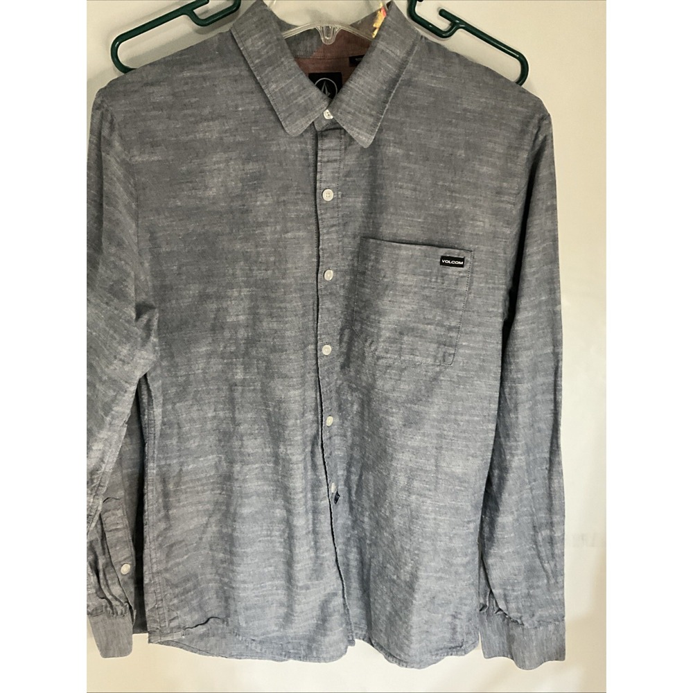 Volcom Skater Rugged Button Down Collar Pocket LS Blue-gray Men's Shirt Sz‎ M